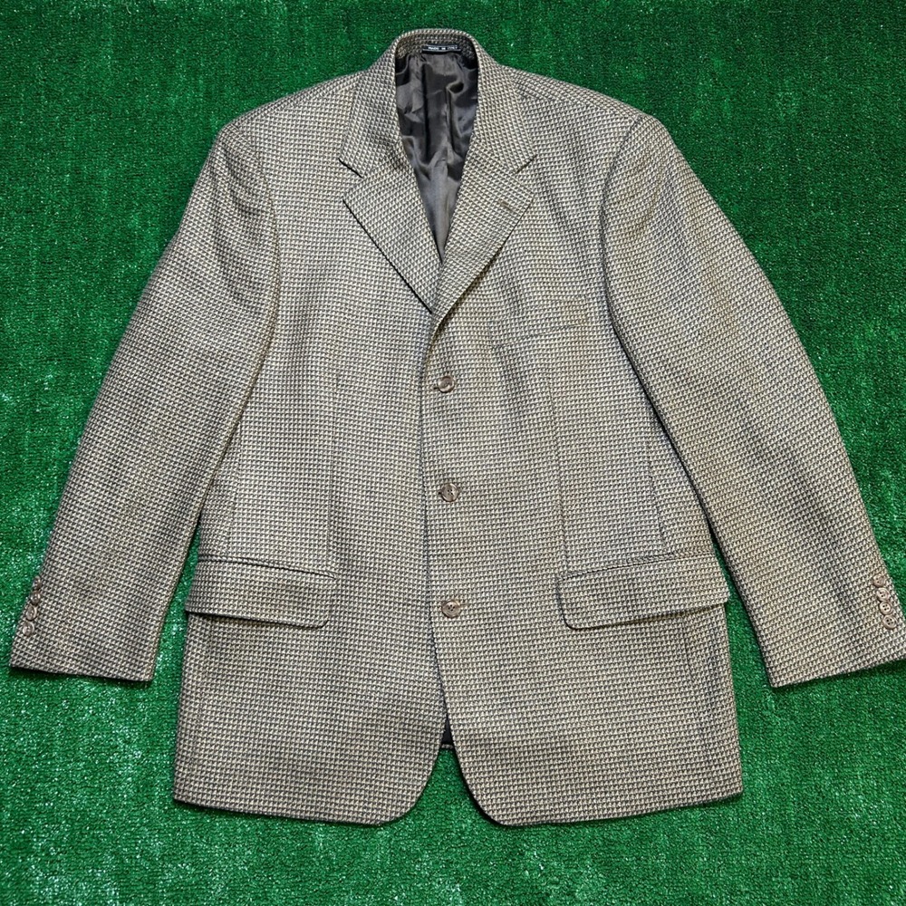 Pronto Uomo Silk Wool Houndstooth Mens Blazer Jacket Brown Made in Italy